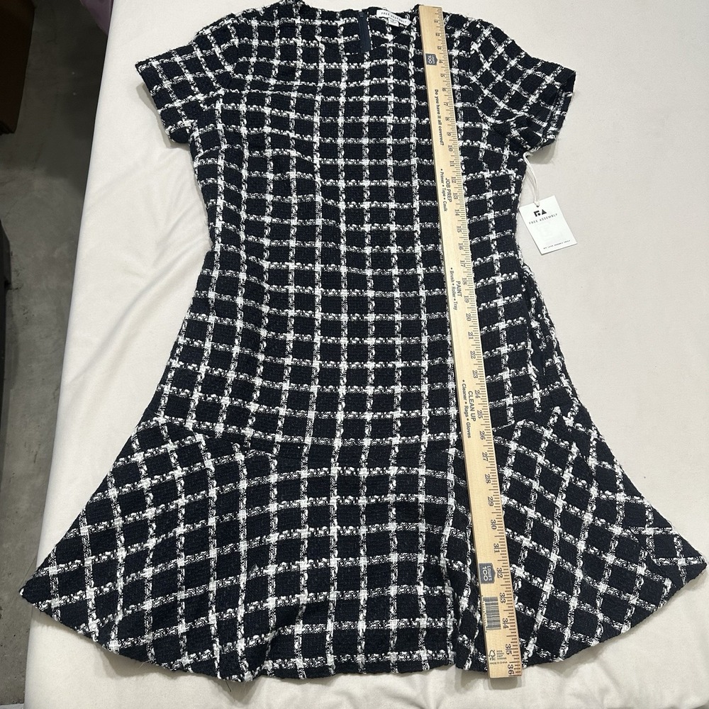 Free Assembly Tweed‎ Shift Dress Women 6 Navy Plaid Short Sleeve Lined NWT - Picture 10 of 11
